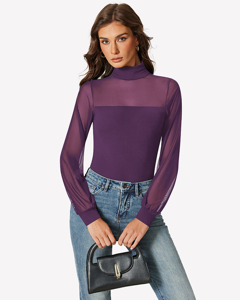Long Sleeve Mesh Turtleneck Bodysuit