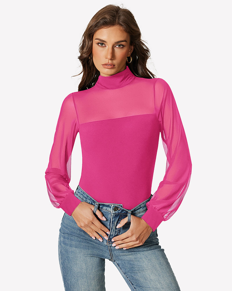 Long Sleeve Mesh Turtleneck Bodysuit