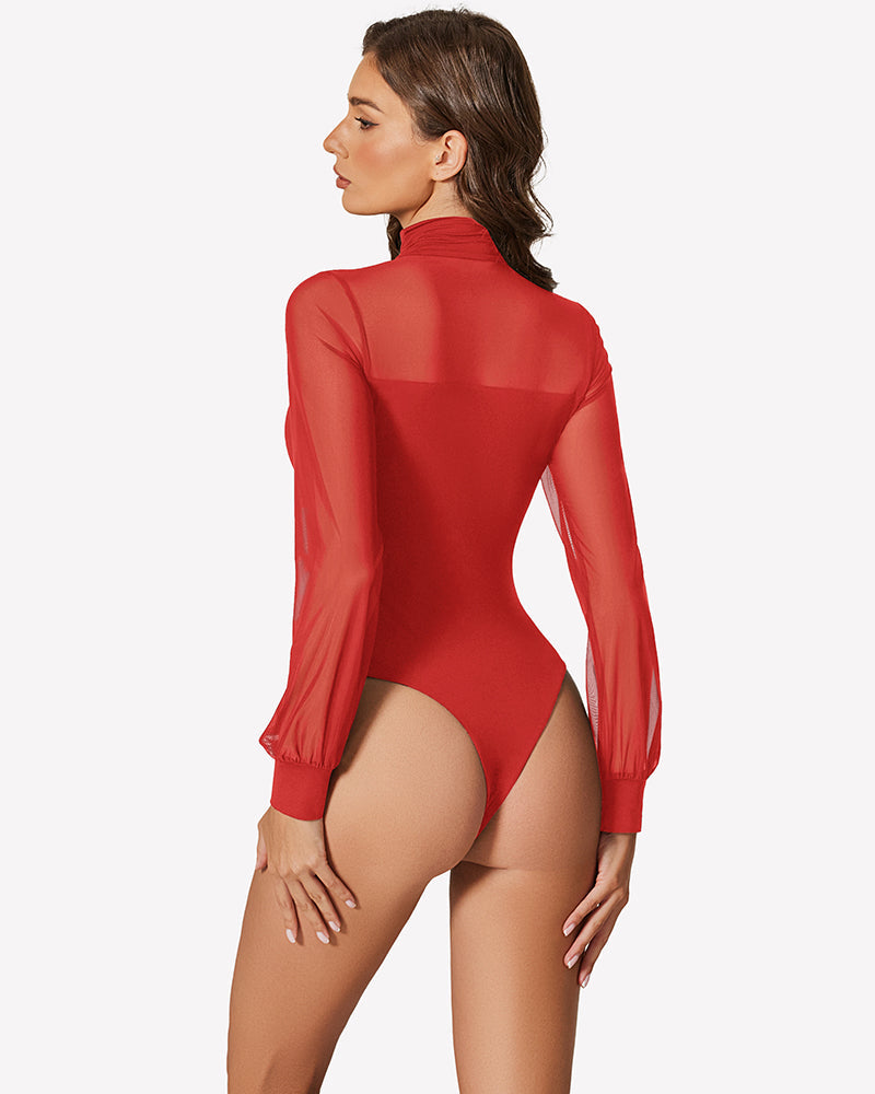 Long Sleeve Mesh Turtleneck Bodysuit
