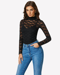 Long Sleeve Bodysuit Lace Tops Two Piece Set