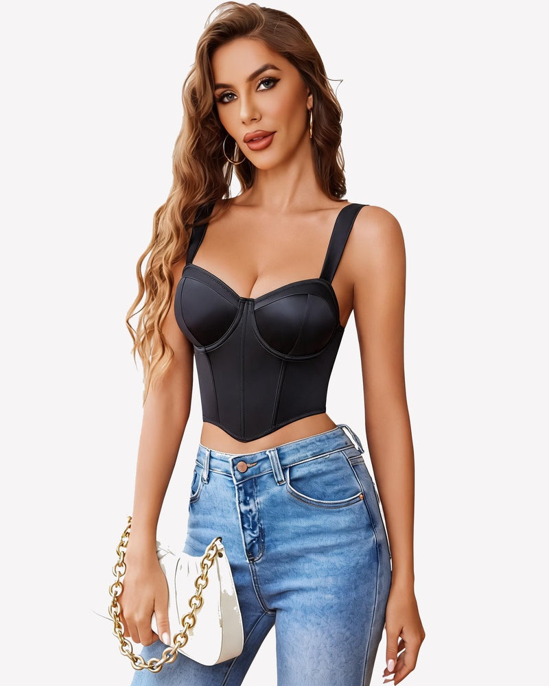 V Neck Corset Bustier Crop Top Boned Underwire Concert Outfit