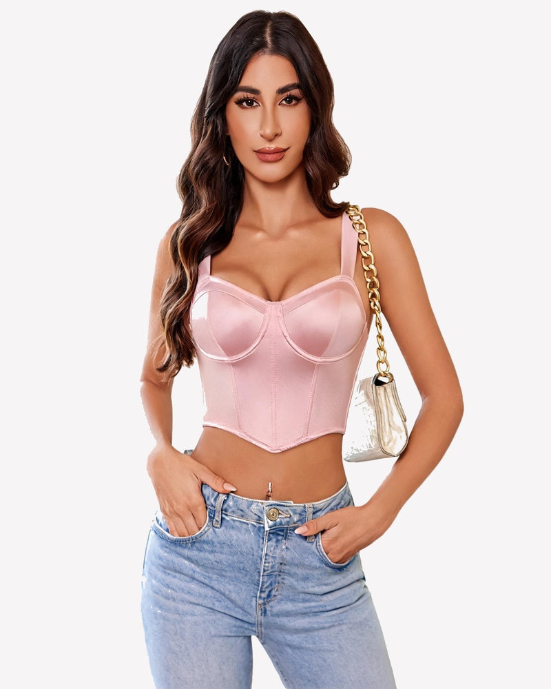 V Neck Corset Bustier Crop Top Boned Underwire Concert Outfit