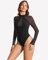 Long Sleeve Bodysuits Mesh Top