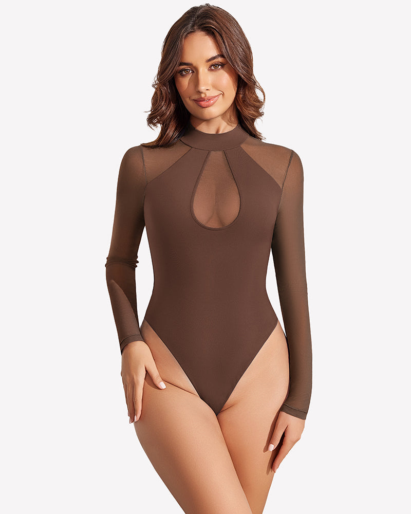 Long Sleeve Bodysuits Mesh Top
