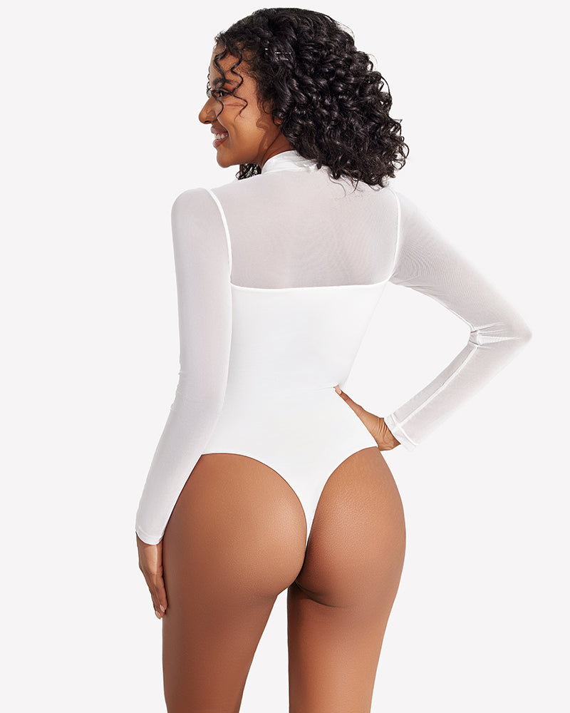 Long Sleeve Bodysuits Mesh Top