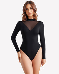 Long Sleeve Tops Mock Turtleneck Leotard