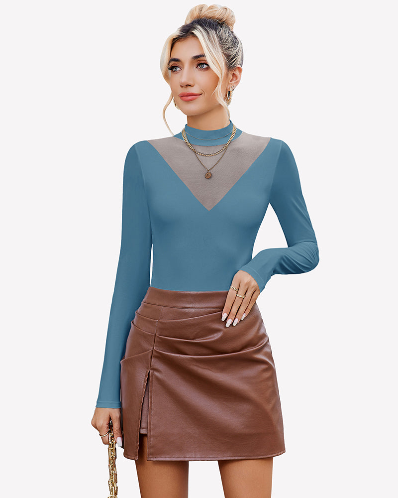 Long Sleeve Tops Mock Turtleneck Leotard
