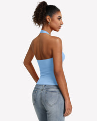 Halter Tank Tops Backless Ruched Double Lined Top