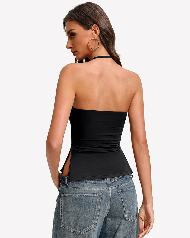 Halter Tops Double Lined Cute Crop Tank Top