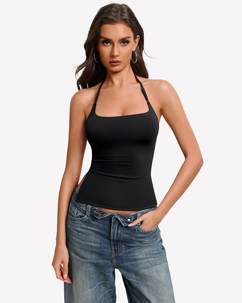 Halter Tops Double Lined Cute Crop Tank Top