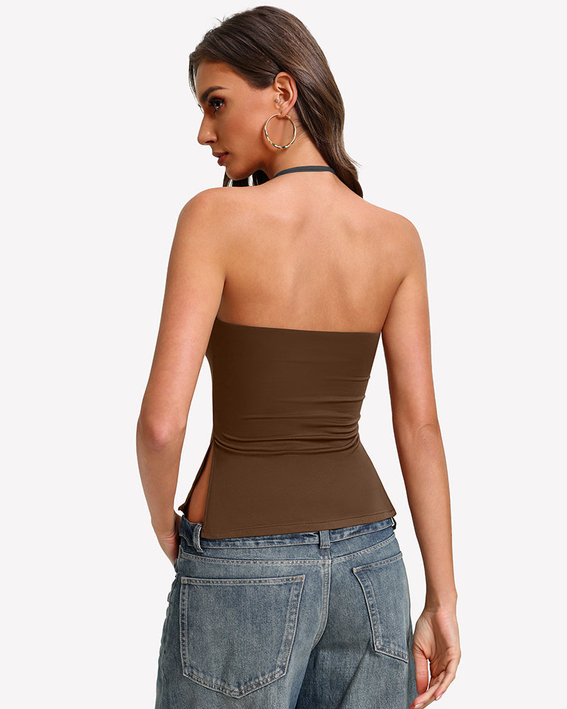 Halter Tops Double Lined Cute Crop Tank Top