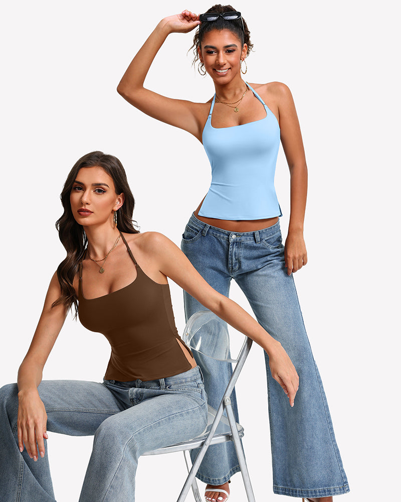 Halter Tops Double Lined Cute Crop Tank Top
