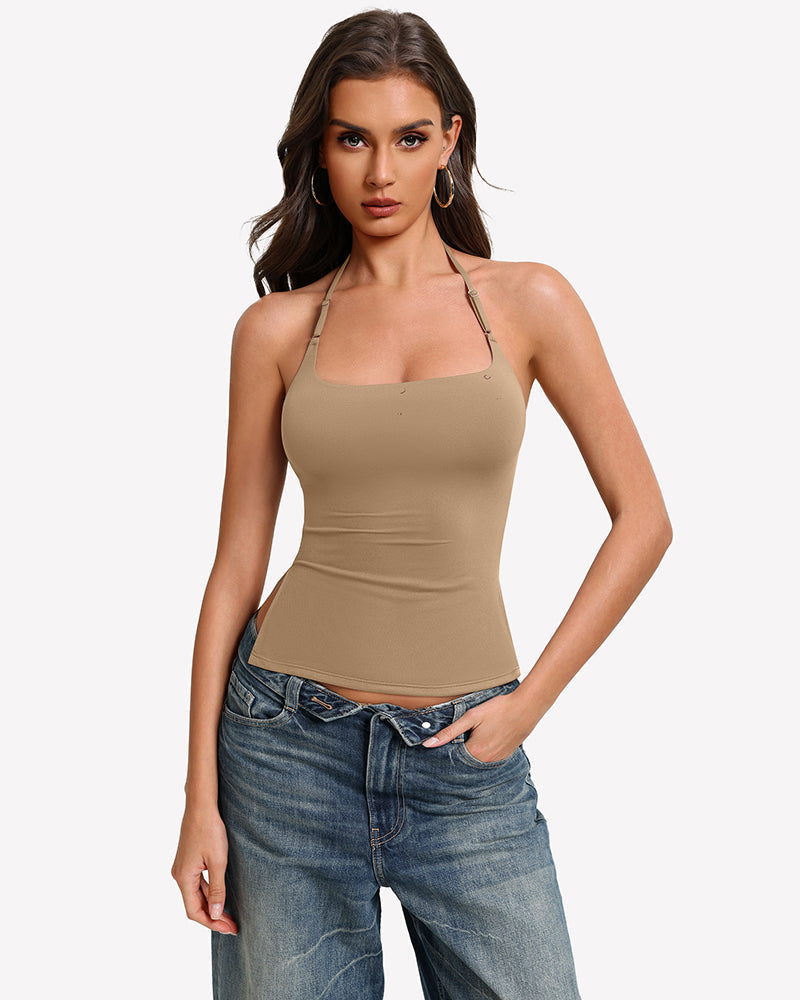 Halter Tops Double Lined Cute Crop Tank Top