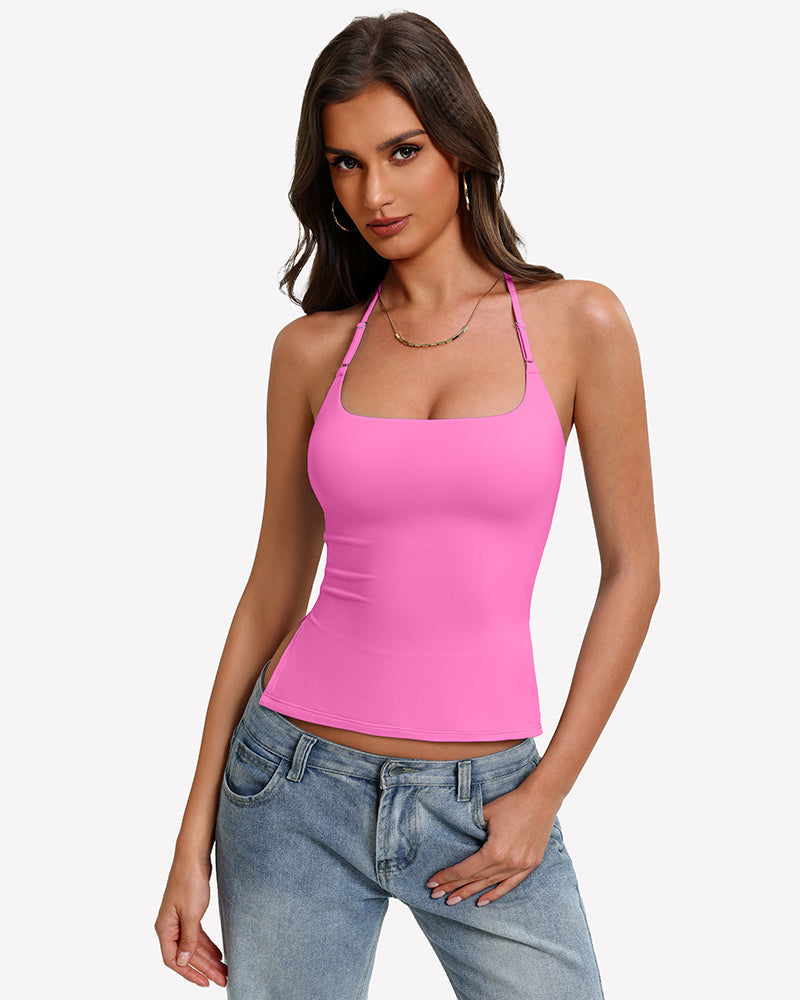 Halter Tops Double Lined Cute Crop Tank Top