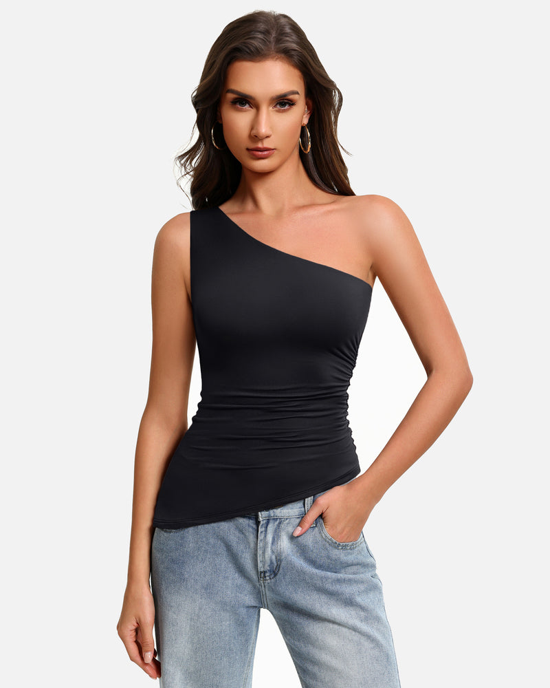 Y2K One Shoulder Ruched Tank Top Asymmetrical Going Out Top