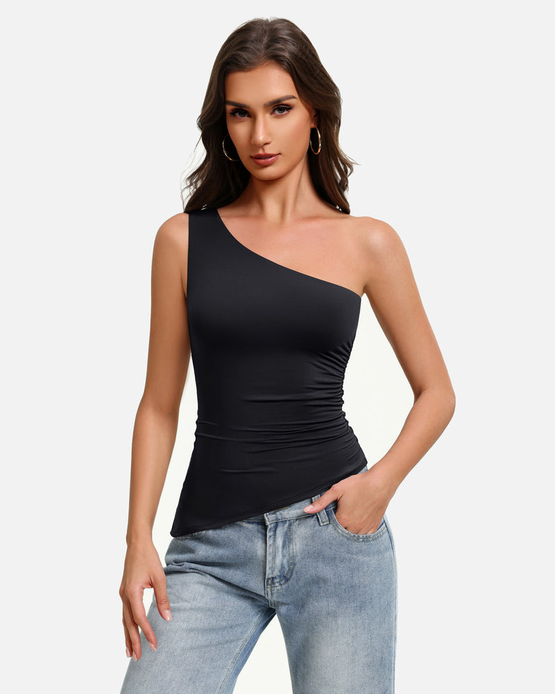 Y2K One Shoulder Ruched Tank Top Asymmetrical Going Out Top