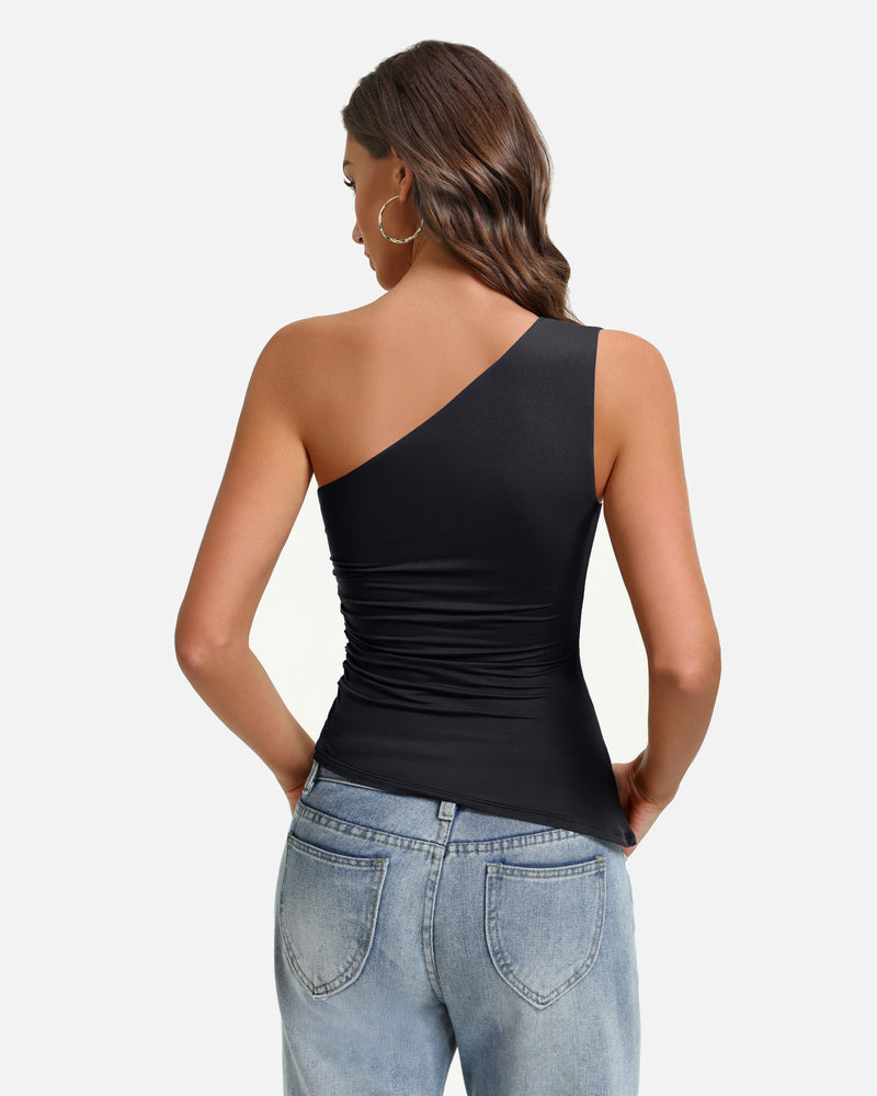 Y2K One Shoulder Ruched Tank Top Asymmetrical Going Out Top