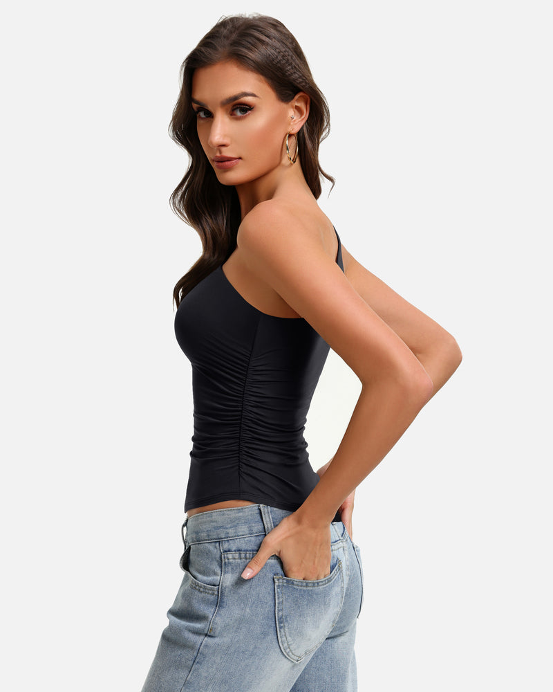 Y2K One Shoulder Ruched Tank Top Asymmetrical Going Out Top