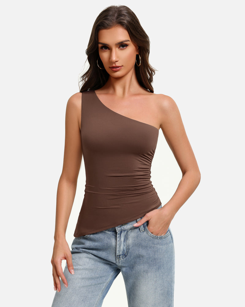 Y2K One Shoulder Ruched Tank Top Asymmetrical Going Out Top