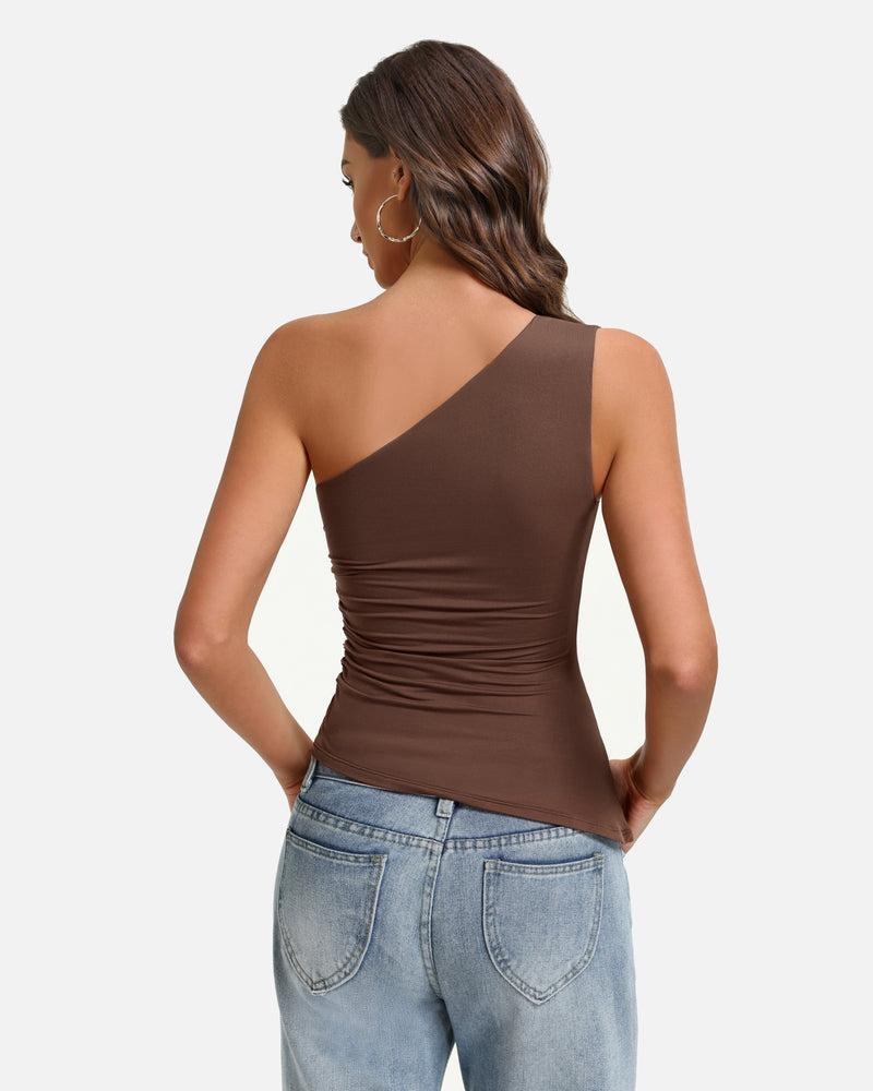Y2K One Shoulder Ruched Tank Top Asymmetrical Going Out Top