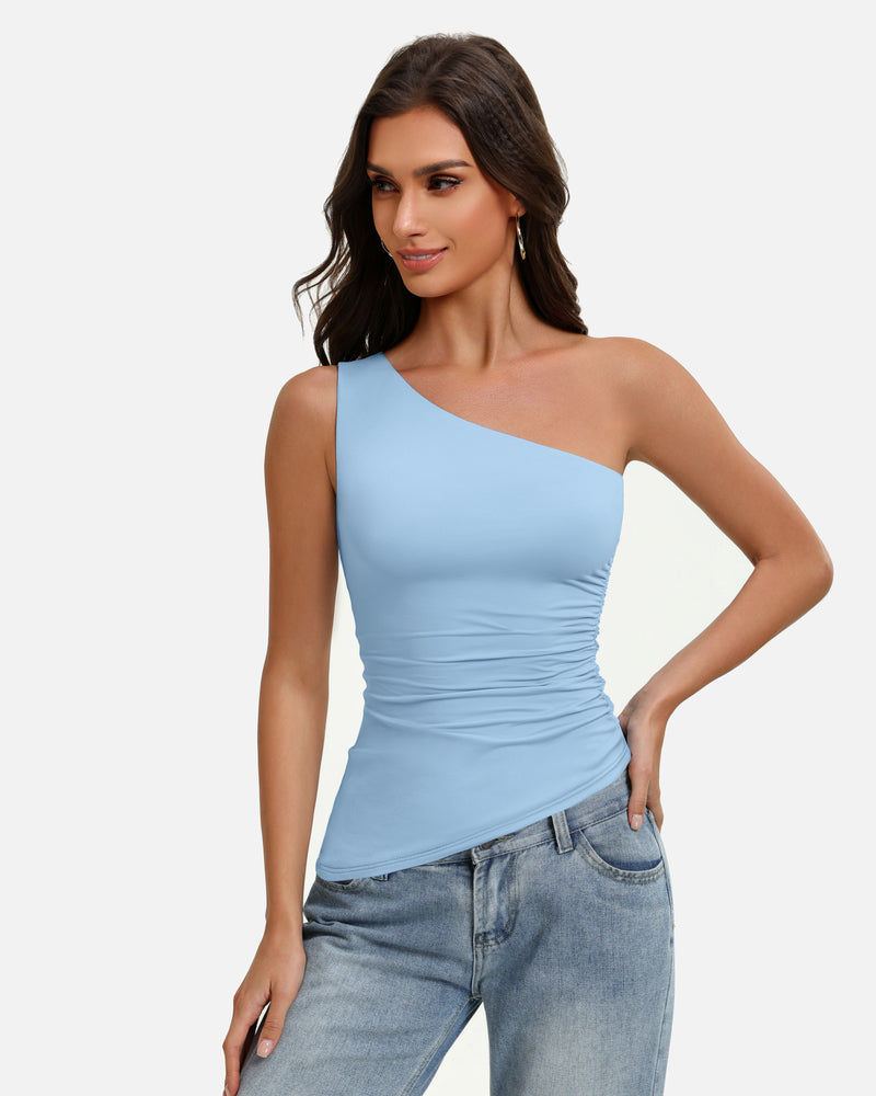 Y2K One Shoulder Ruched Tank Top Asymmetrical Going Out Top