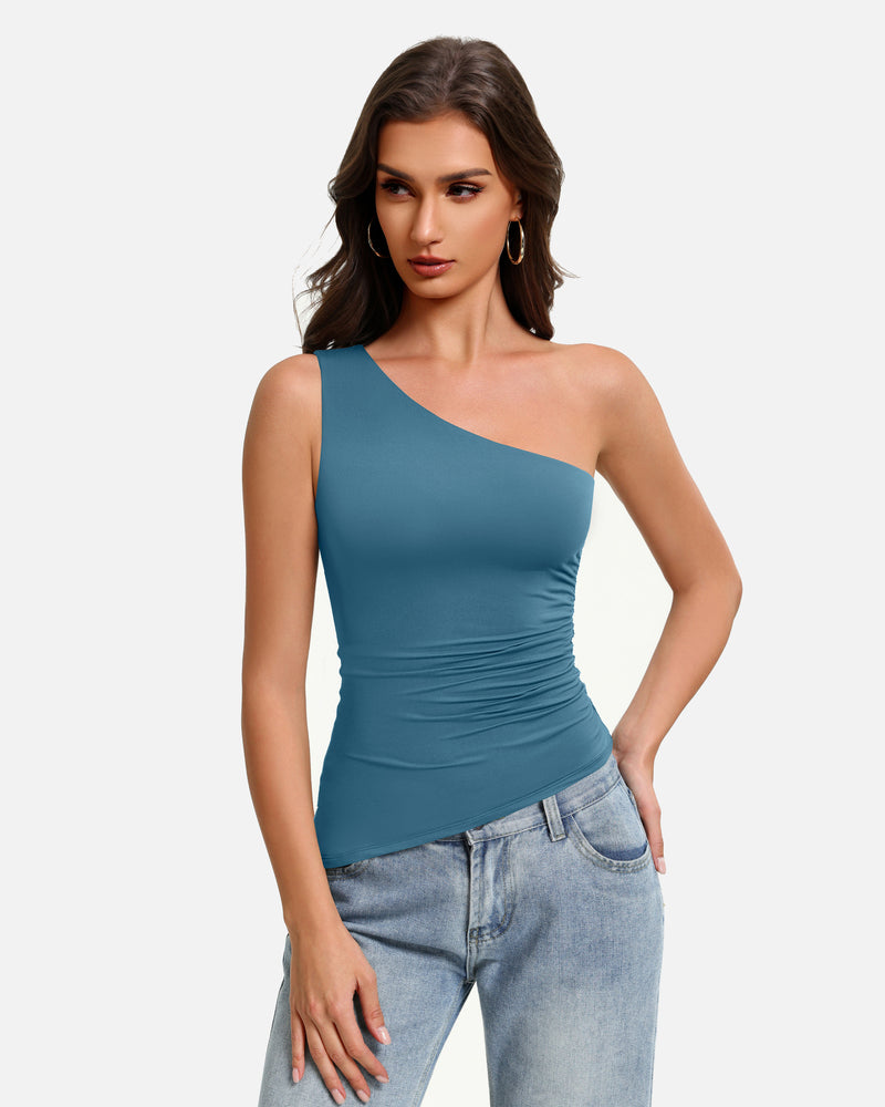Y2K One Shoulder Ruched Tank Top Asymmetrical Going Out Top