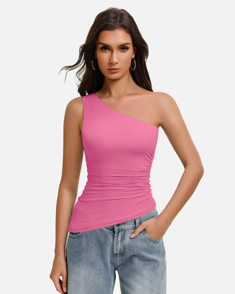 Y2K One Shoulder Ruched Tank Top Asymmetrical Going Out Top
