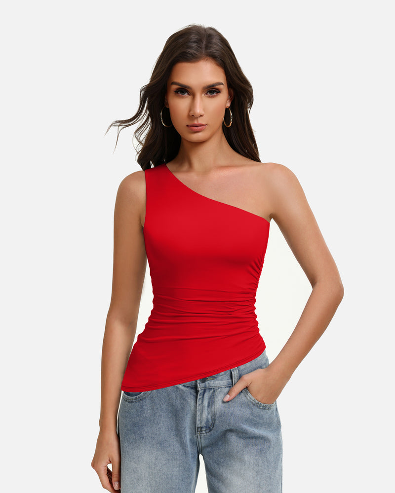 Y2K One Shoulder Ruched Tank Top Asymmetrical Going Out Top