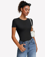 Short Sleeve Snap Bodysuit ¡§C One Piece Leotard Top