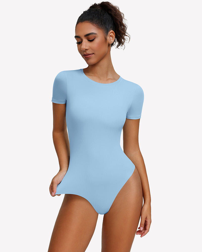 Short Sleeve Snap Bodysuit ¡§C One Piece Leotard Top