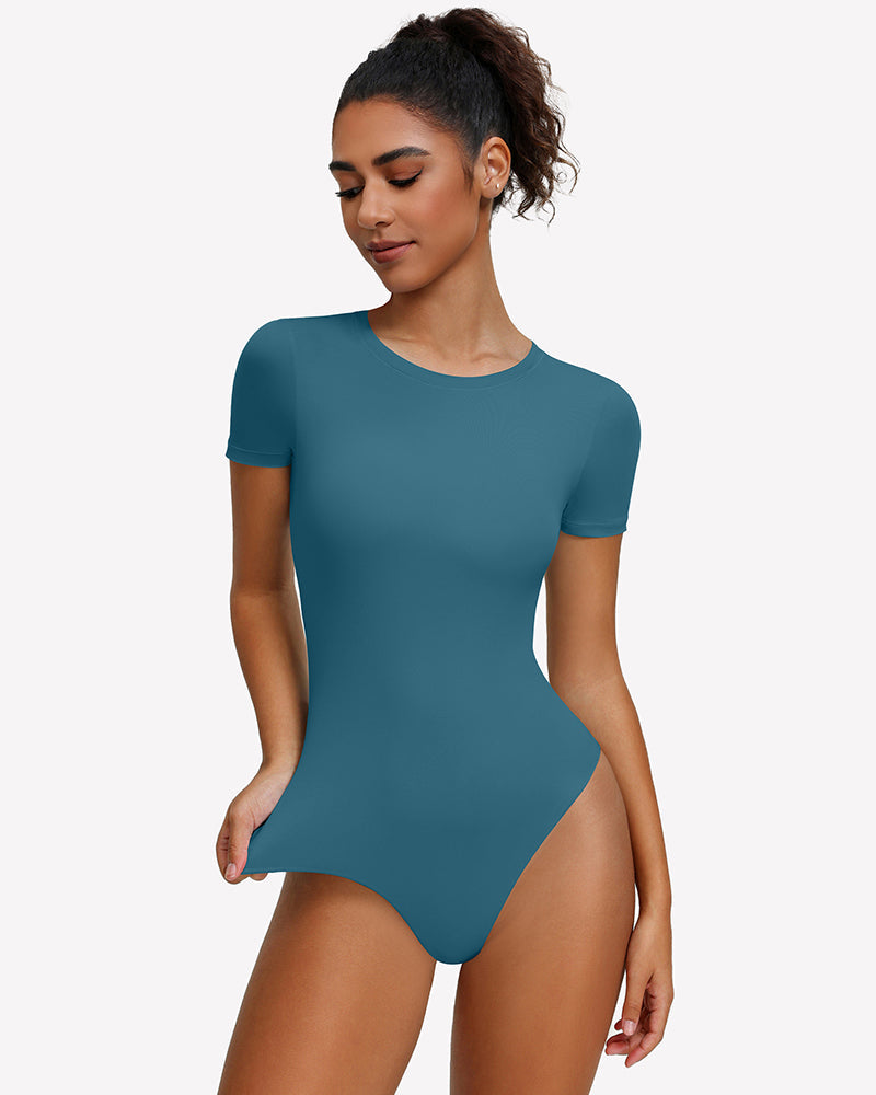 Short Sleeve Snap Bodysuit ¡§C One Piece Leotard Top