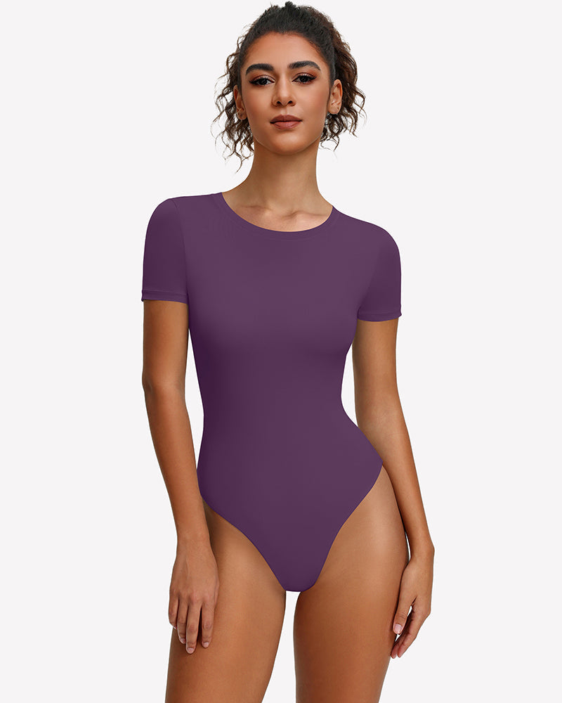Short Sleeve Snap Bodysuit ¡§C One Piece Leotard Top