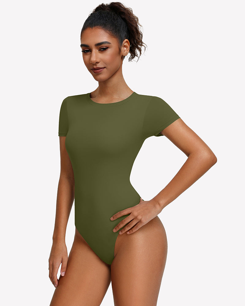 Short Sleeve Snap Bodysuit ¡§C One Piece Leotard Top