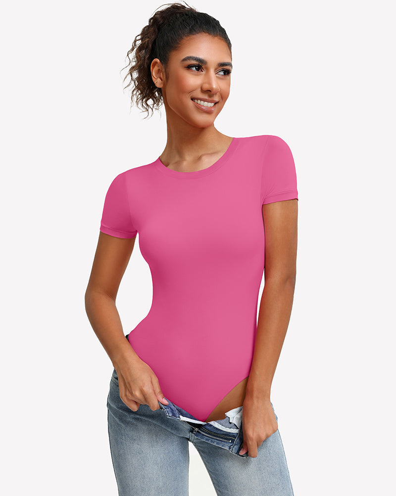 Short Sleeve Snap Bodysuit ¡§C One Piece Leotard Top