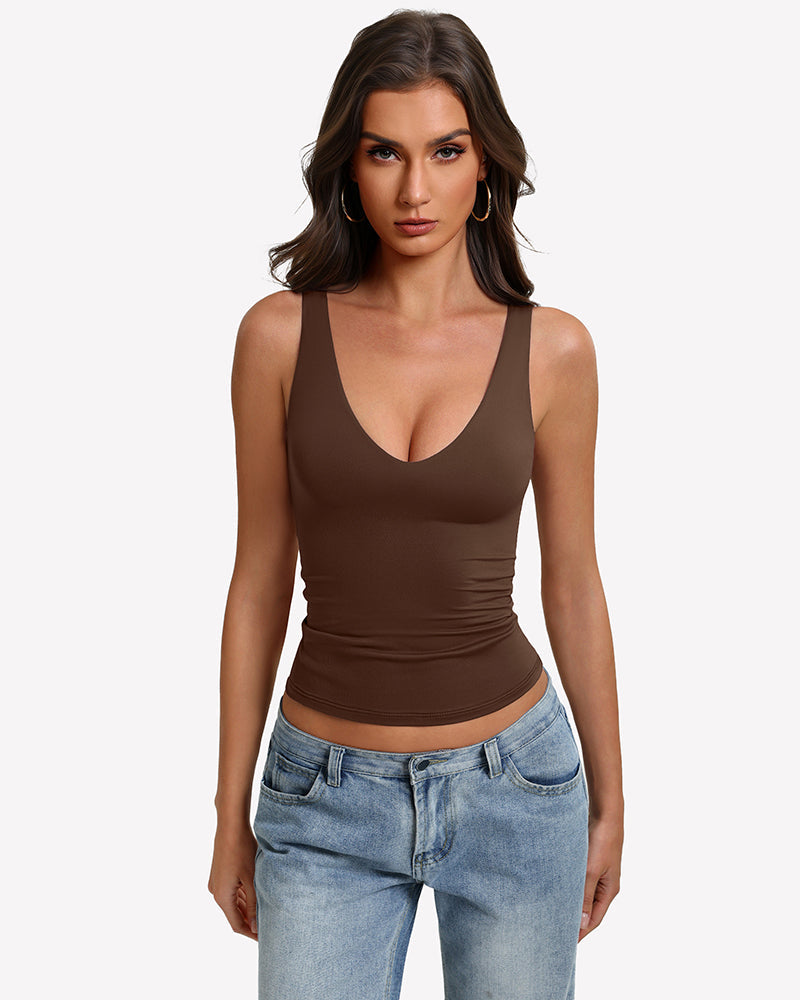 Plunge Tank Tops Deep V Neck Double Lined Camisoles