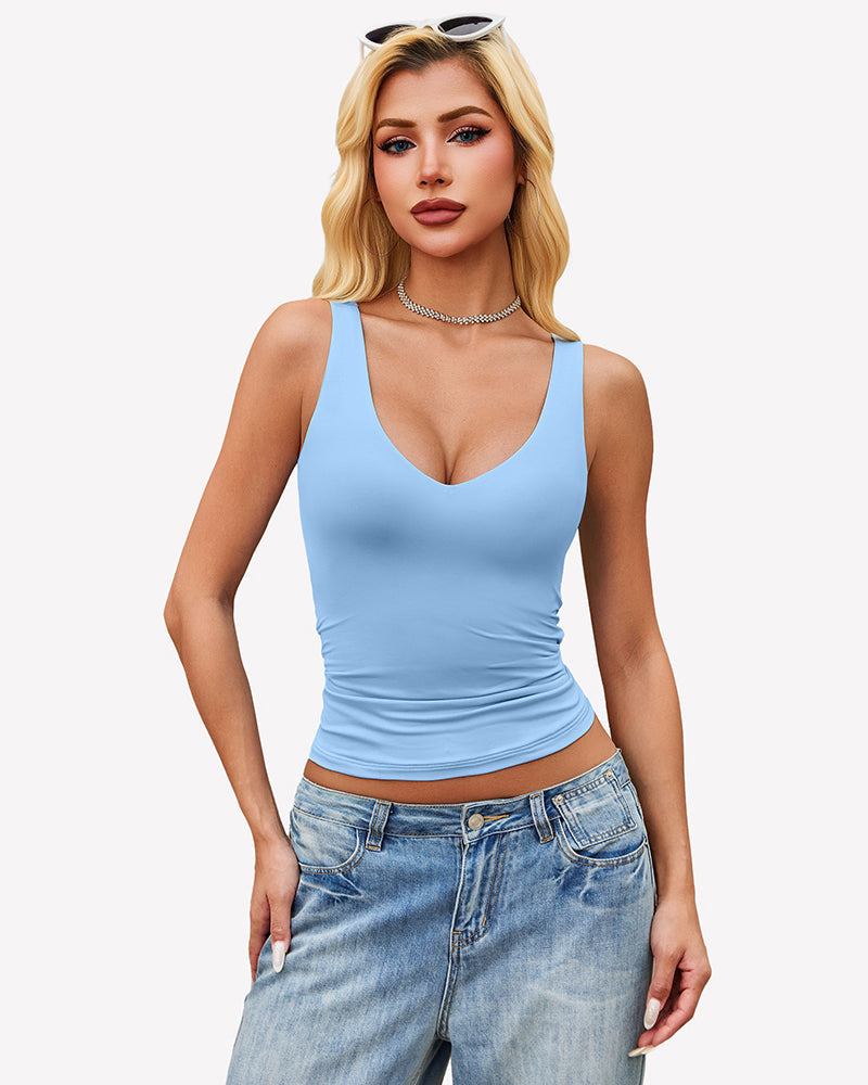 Plunge Tank Tops Deep V Neck Double Lined Camisoles