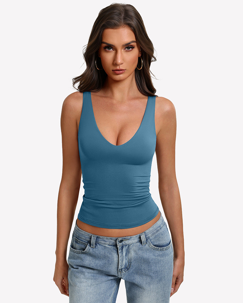 Plunge Tank Tops Deep V Neck Double Lined Camisoles