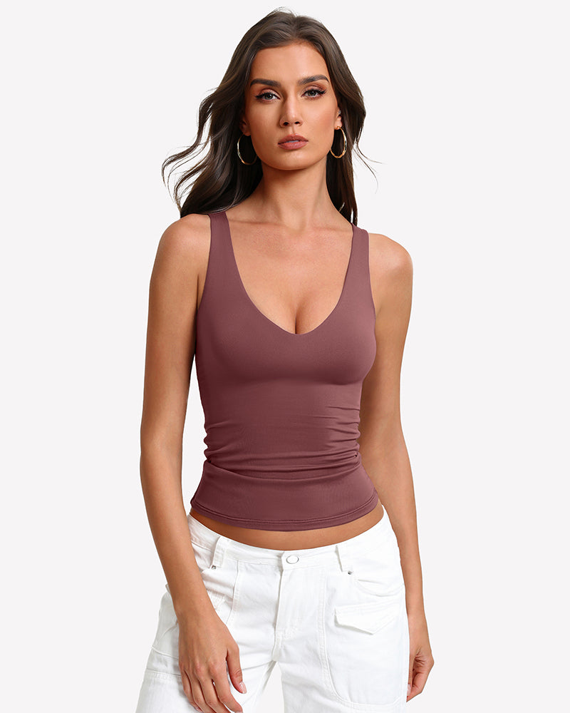 Plunge Tank Tops Deep V Neck Double Lined Camisoles