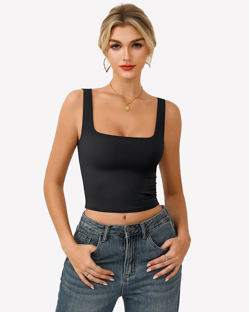 Square Neck Tank Top Double Lined Fitted Soft Crop Tops
