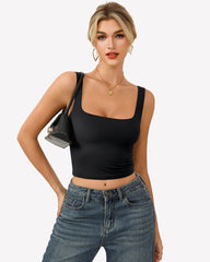 Square Neck Tank Top Double Lined Fitted Soft Crop Tops