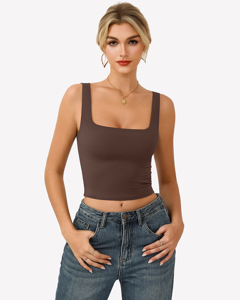 Square Neck Tank Top Double Lined Fitted Soft Crop Tops
