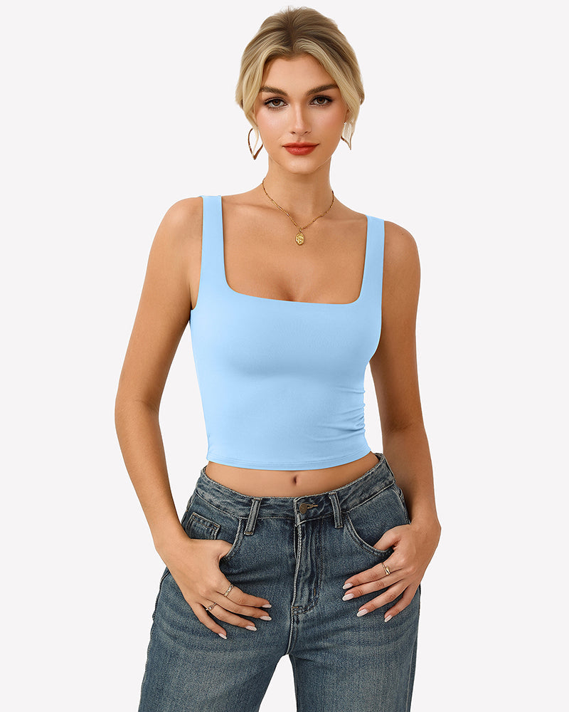 Square Neck Tank Top Double Lined Fitted Soft Crop Tops