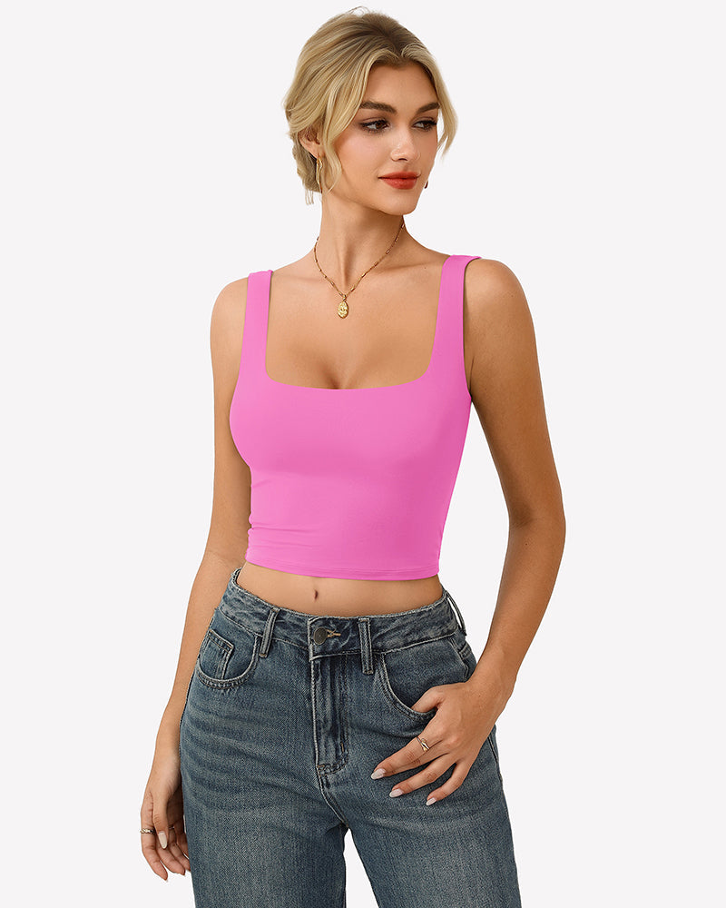Square Neck Tank Top Double Lined Fitted Soft Crop Tops