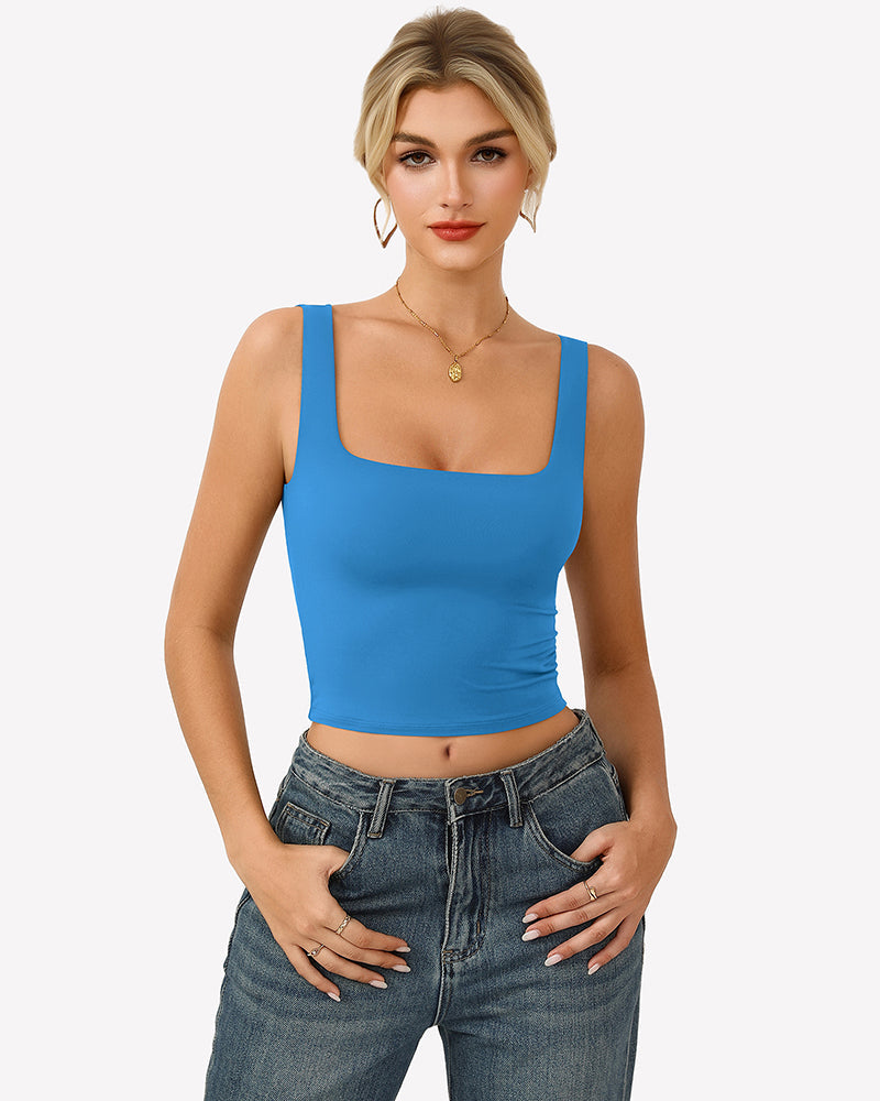 Square Neck Tank Top Double Lined Fitted Soft Crop Tops