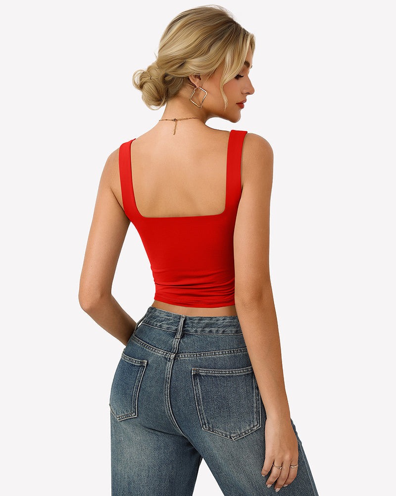 Square Neck Tank Top Double Lined Fitted Soft Crop Tops
