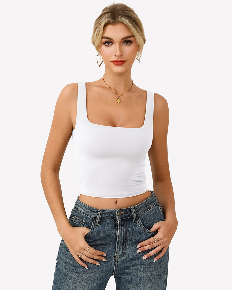 Square Neck Tank Top Double Lined Fitted Soft Crop Tops