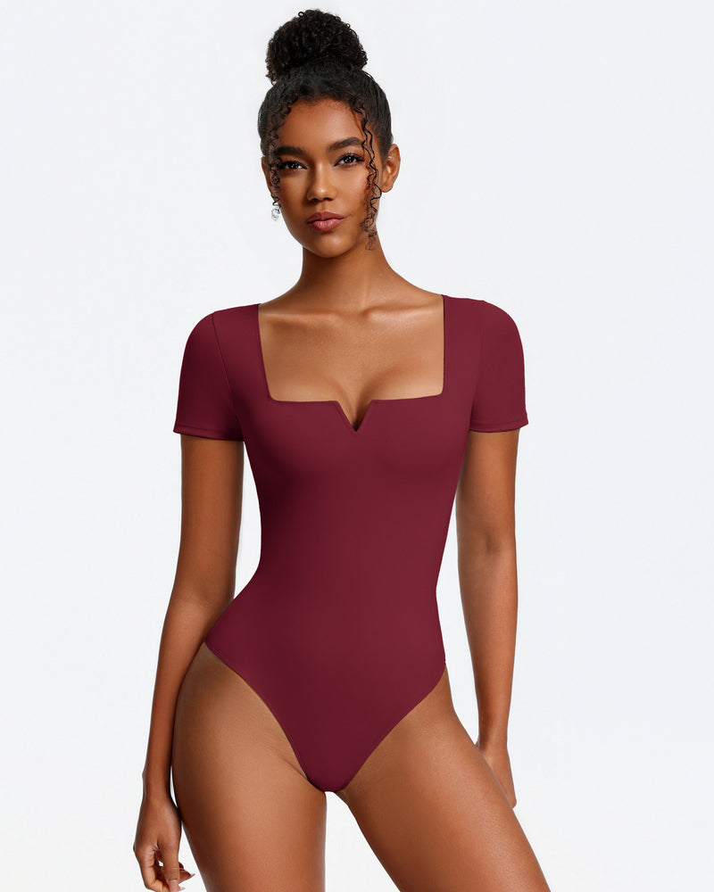 Short Sleeve Bodysuit Square Neck One-Piece T-Shirt Summer Top