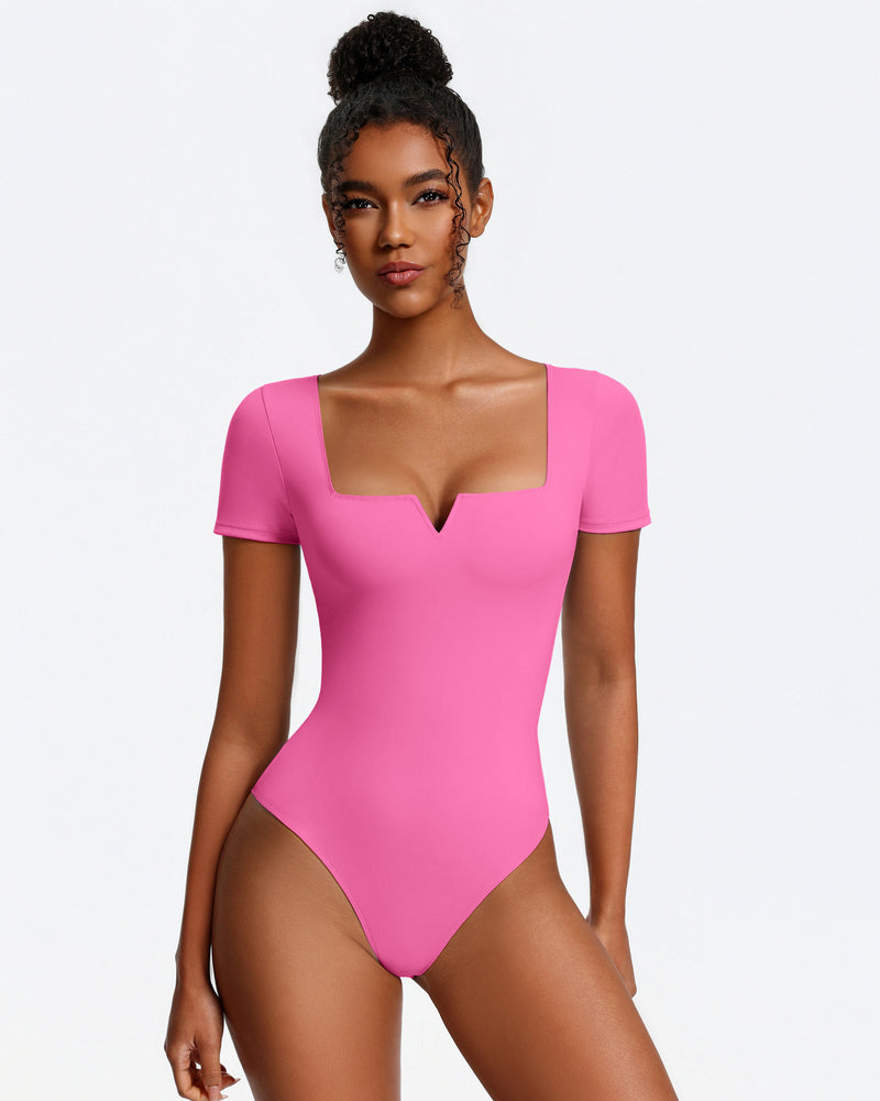 Short Sleeve Bodysuit Square Neck One-Piece T-Shirt Summer Top