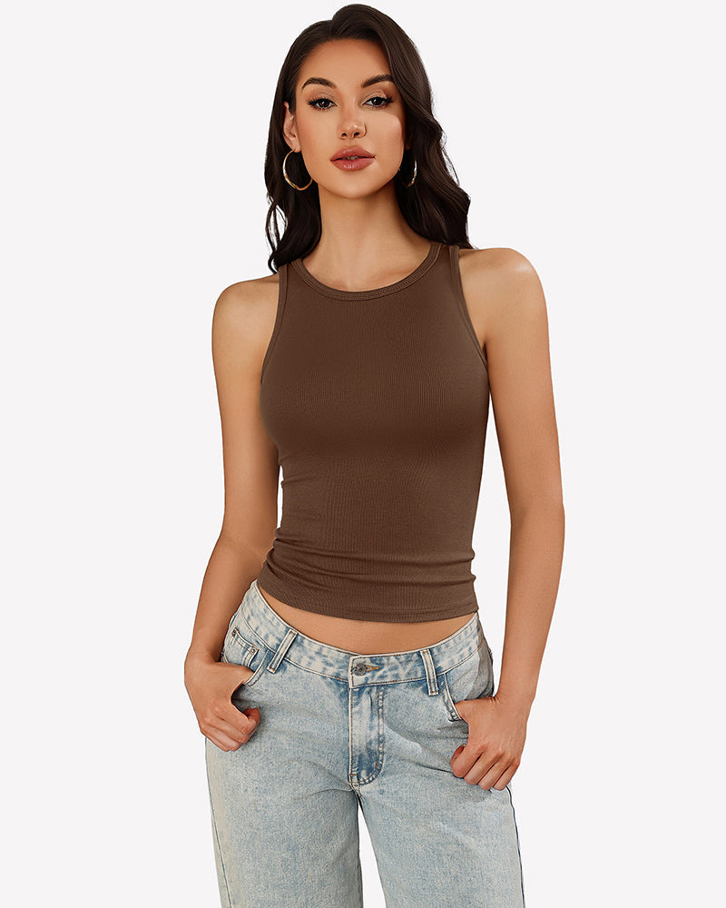Tank Tops Ribbed Mock Neck Racerback Top