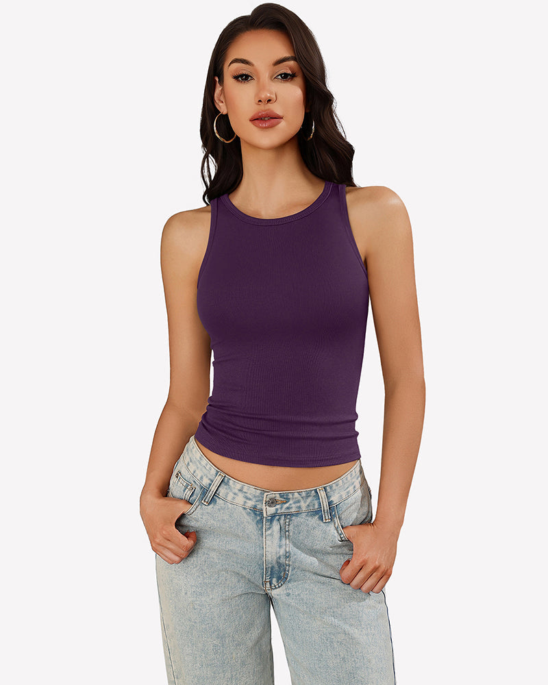 Tank Tops Ribbed Mock Neck Racerback Top